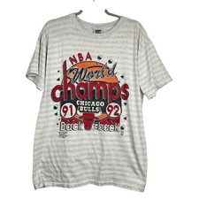 Vintage 90's CHICAGO BULLS Stripe T-Shirt NBA World Champs 1992 USA Men's Large