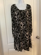 Lily Women’s Long Sleeve Geometric Dress White & Black Size M -J33