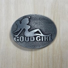Good Girl - Mudflap Girl Silhouette W/ Halo  Angle Wings Novelty Belt Buckle