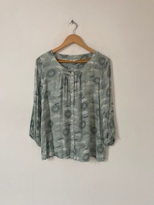 White Stuff Damen Shirt Größe 12 Grün Sonne Knopf Bluse Top 3/4-Arm Struktur