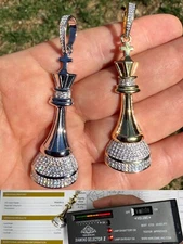 Real Moissanite King Chess Piece Iced Pendant Necklace 925 Silver / 14k Gold