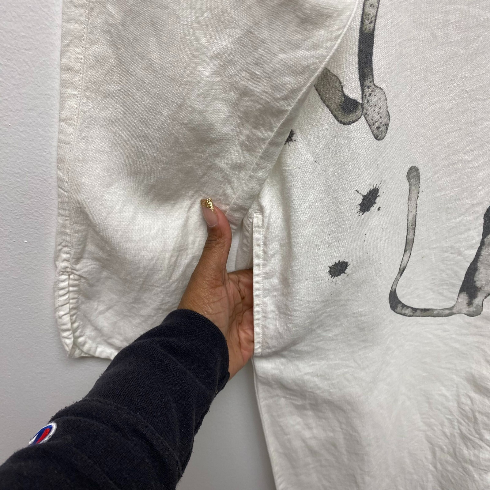 Grizas Womens Off White Long Sleeve Pocket V-Neck Washed Linen Shift Dress S thumbnail 3