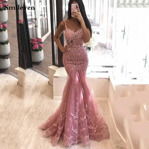 Pink Mermaid Formal Evening Dresses Sexy V Neck Long Prom Party Gowns  Custom | eBay