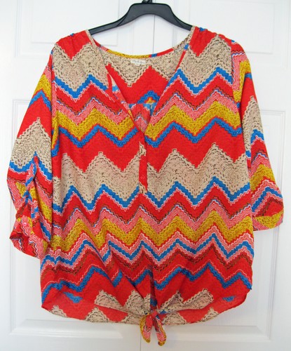 Geometric Blouse Shirt Plus Size 1X 16W 18W Top Antilia Femme Pullover TIE HEM - Picture 4 of 6