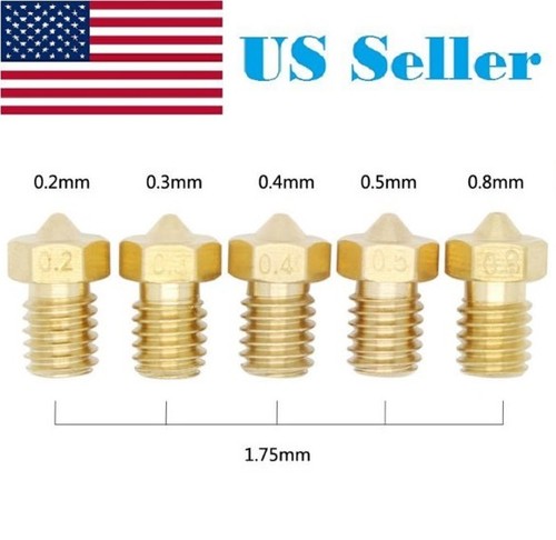 5 pièces 0,2/0,3/0,4/0,5/0,8 mm buse en laiton 1,75 mm 3DPrinter V5 V6 J-Head Hotend - Photo 2/7