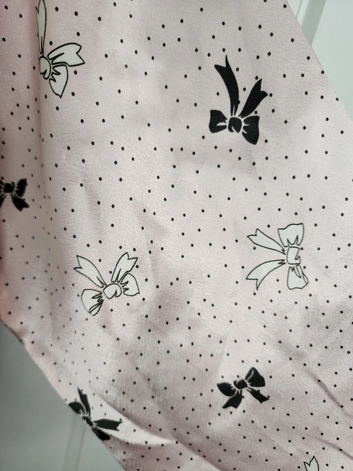 Oscar De La Renta Pink Label Satin Robe Pink Polka Dot Bow Lace Belted Size S - Image 4 of 4