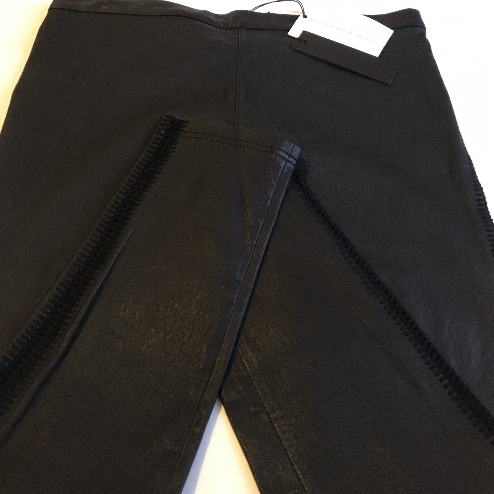 BARBARA BUI Black Leather Leggings With Crochet  Side Accent Size 40/6 image 2