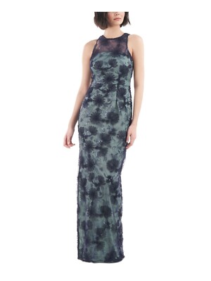 New Womens JS Collections Dress Sz 16 Blue Floral Lace Overlay Side Slit Gown
