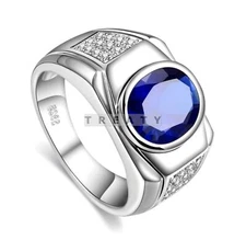 Blue Sapphire Oval Cut Gemstone With 925 Sterling Silver Ring For Men's #199 *