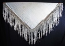 VINTAGE LARGE PALE BLUE FRINGED PIANO SHAWL, 1920s