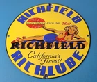 Vintage Richfield Richlube Sign - California's Finest Pinup Girl Gas Pump Sign