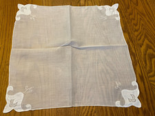 Vintage Fine Linen Hand Embroidery Applique White Wedding Bride's Handkerchief