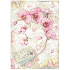 Stamperia A4 RICE PAPER - ORCHIDS AND CATS - PINK ORCHID, Decoupage