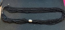 Silpada Multi-Strand Black Sead Bead Sterling Silver Necklace 34-36" N1570 Long