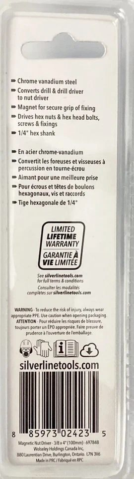 Silverline 6 Inch Long Magnetic Nut Driver Setters 1/4" Hex Shank for 3/8" - Image 2 of 2