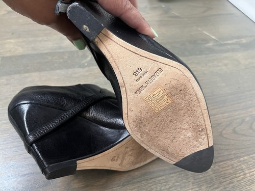 Elizabeth And James Wedge Booties 6.5 Black Leather Zipper Front Buckle Detail - Picture 7 of 17