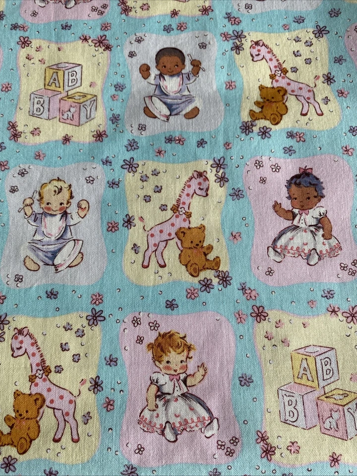 Vintage Michael Miller Fabric Baby Blocks C 2224 Pink Blue 22 x 43 in. Nursery - Image 4 of 4