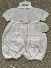Will'beth Newborn Baby Girl Fancy Knit Outfit/Bubble Bonnet Booties NWT Dolls