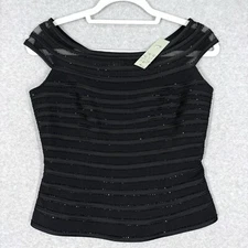 Vintage Cache Corset Top Womens 6 Black Mesh Off Shoulder Beaded 90s Goth NWT