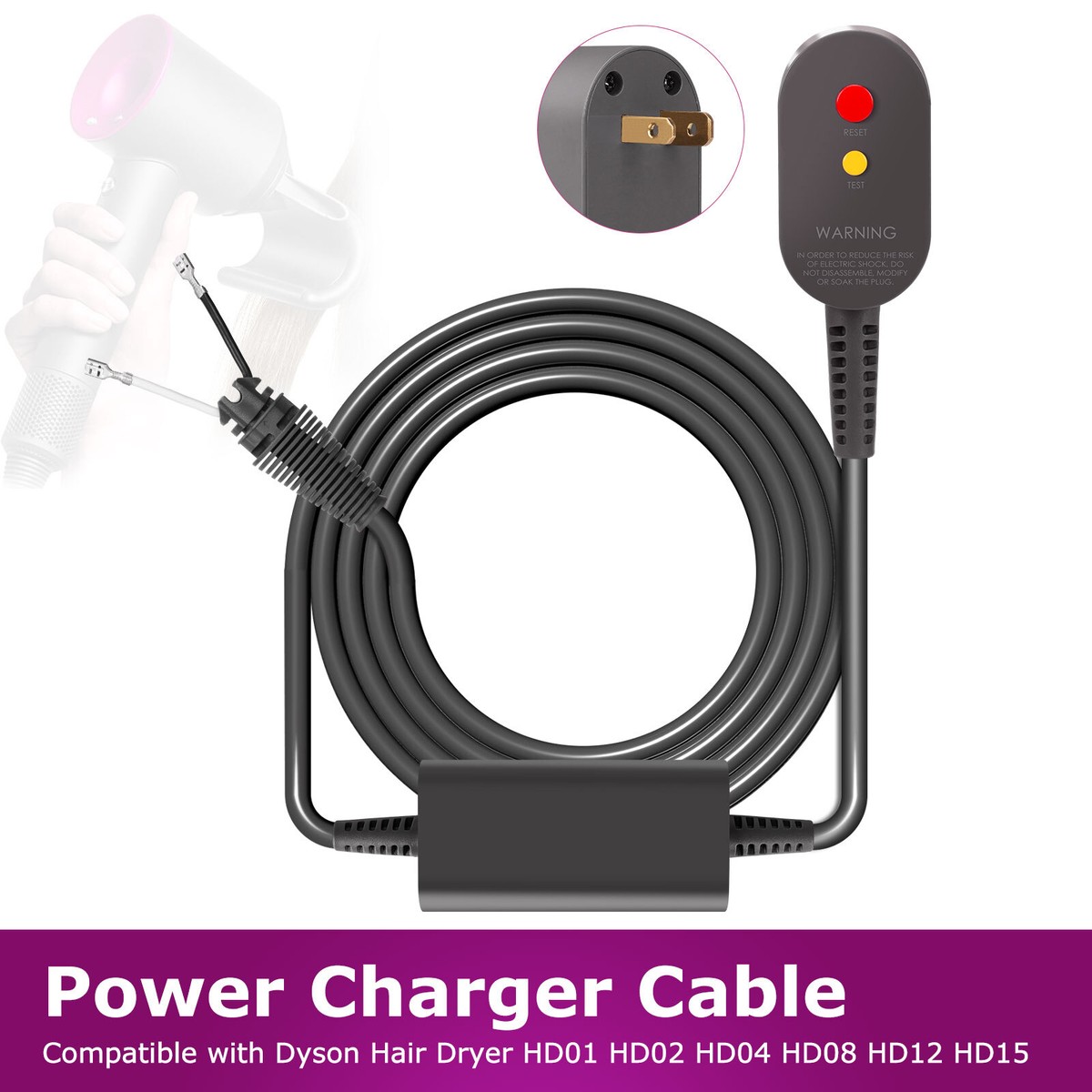 Plug Power Cable Cord 110V for Dyson Hair Dryer HD01 HD02