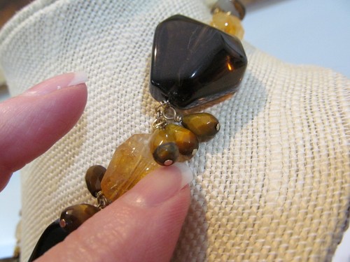 Deb Guyot Large Smoky Quartz & Citrine & Tiger Eye Statement Necklace 17" to 20" - Picture 7 of 17