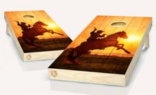 Cowboy Galloping Sunset Cornhole Board Vinyl Wrap Laminated Sticker Set Decal