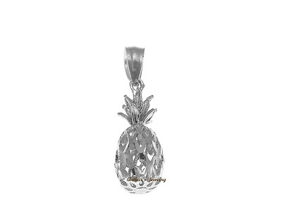 MASSIVER 14K WEISSGOLD HAWAIIANISCHER DIAMANTSCHLIFF ANANAS CHARM ANHÄNGER 6,5MM