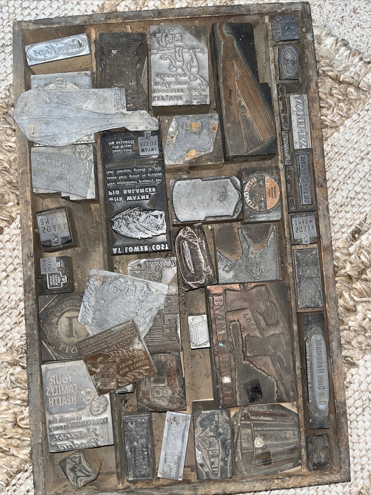 Lot Of 40 Metal/wood Printers Blocks Advertising Ball Band Boots