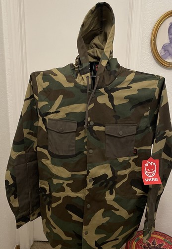 Spitfire Wheels RETRO CLASSIC Hooded New Skateboard Jacket Camo LARGE