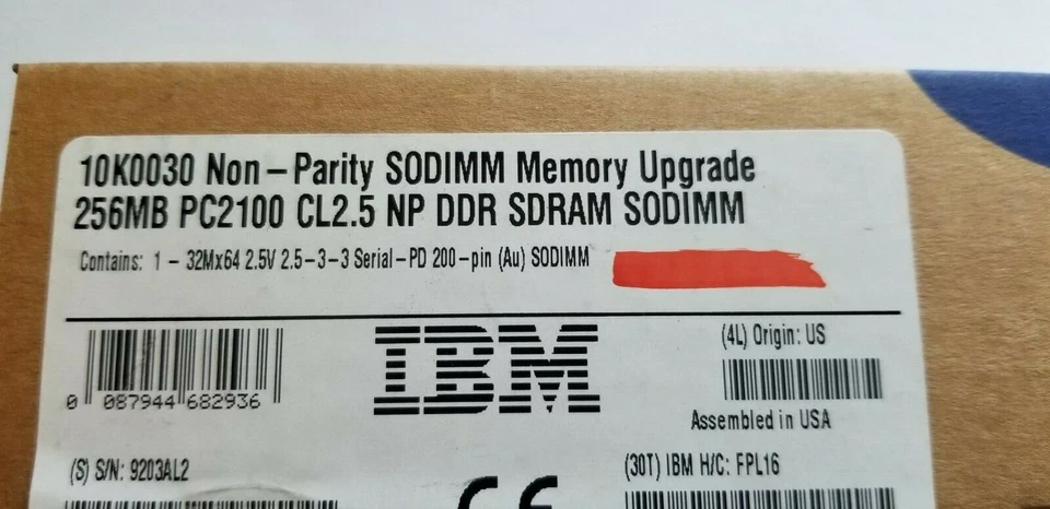 GENUINE IBM 10K0030 256MB PC2100 CL2.5 NP DDR SDRAM SODIMM - Image 3 of 4