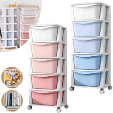 5TIER PLASTIC STORAGE DRAWERS TOWER W/ WHEELS TROLLEY UNIT HOME OFFICE XMAS Gift