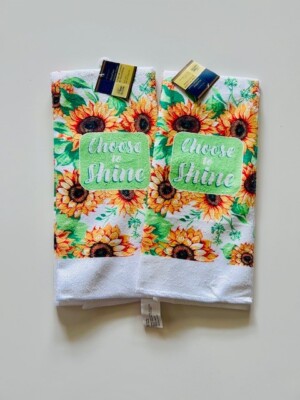 Home Collection CHOOSE TO SHINE Sunflowers Kitchen Towels 15'' x 25'' Set of 2 NWT