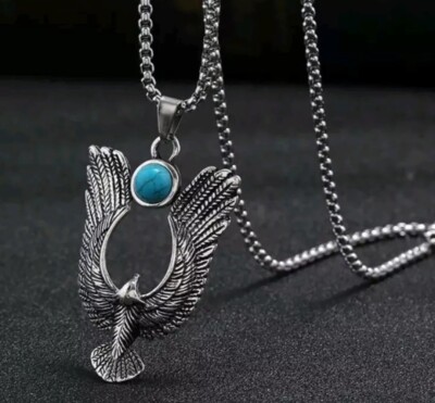  Edelstahl Kette Biker Thunderbird Adler Falke Anhänger Halskette Herren Damen