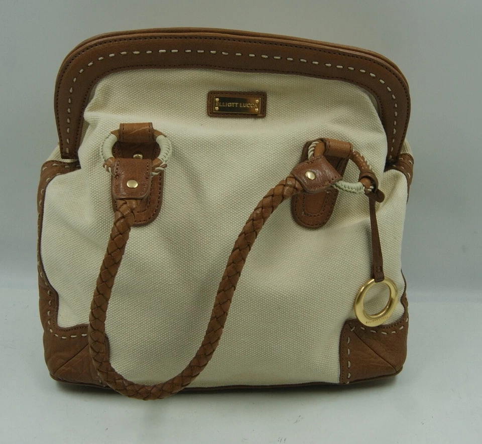 Elliott Lucca Handbag Women's Beige Brown Braided Handle  Shoulder Bag - Image 2 of 4