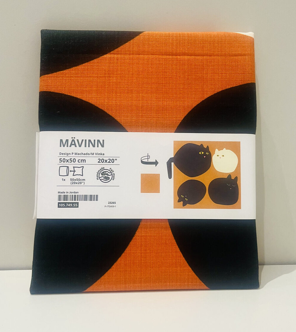 IKEA MAVINN Funda Cojín, Funda Almohada Patrón Gato Naranja, 50x50 cm, 20"x20"