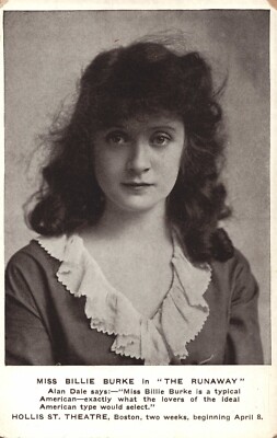 Wizard of Oz Actress Billie Burke The Runaway Hollis St. Theater Boston Postcard