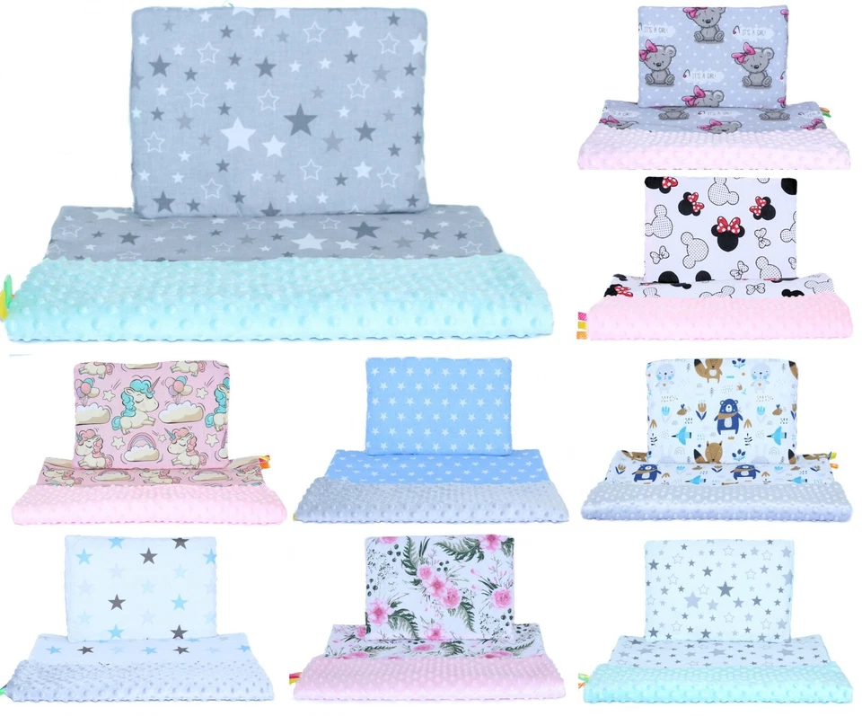 PRIMAWELA® Minky Baby Kinderwagenset Kuscheldecke Kinder Decke Kissen
