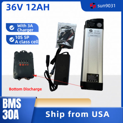 36V 12Ah EBIKE Battery Lithium Li-ion Bottom Discharge Electric Bicycle Vehicle