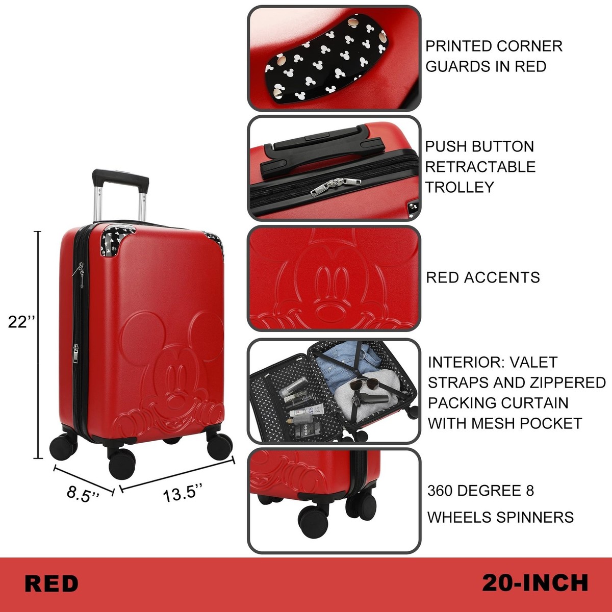 Mickey Mouse Hardside Carry-On Suitcase 13.5 x 8.5 x 22