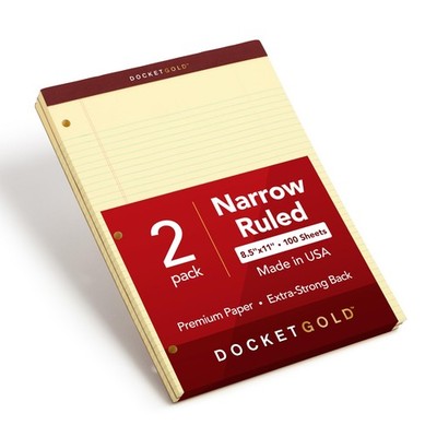 TOPS Legal Pads, 2 Pack, Premium Docket Gold Note 8-1/2'' x 11-3/4'', Canary 