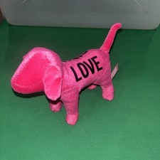 Victoria's Secret PINK Logo Stuffed Plush Dog LOVE Pink 6”