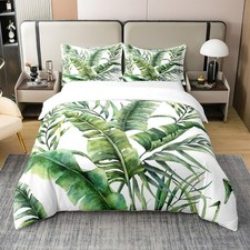 Homewish 100% Organic Cotton Palm Leaf Bedding Set Banana Leaf Duvet Cover Hawa