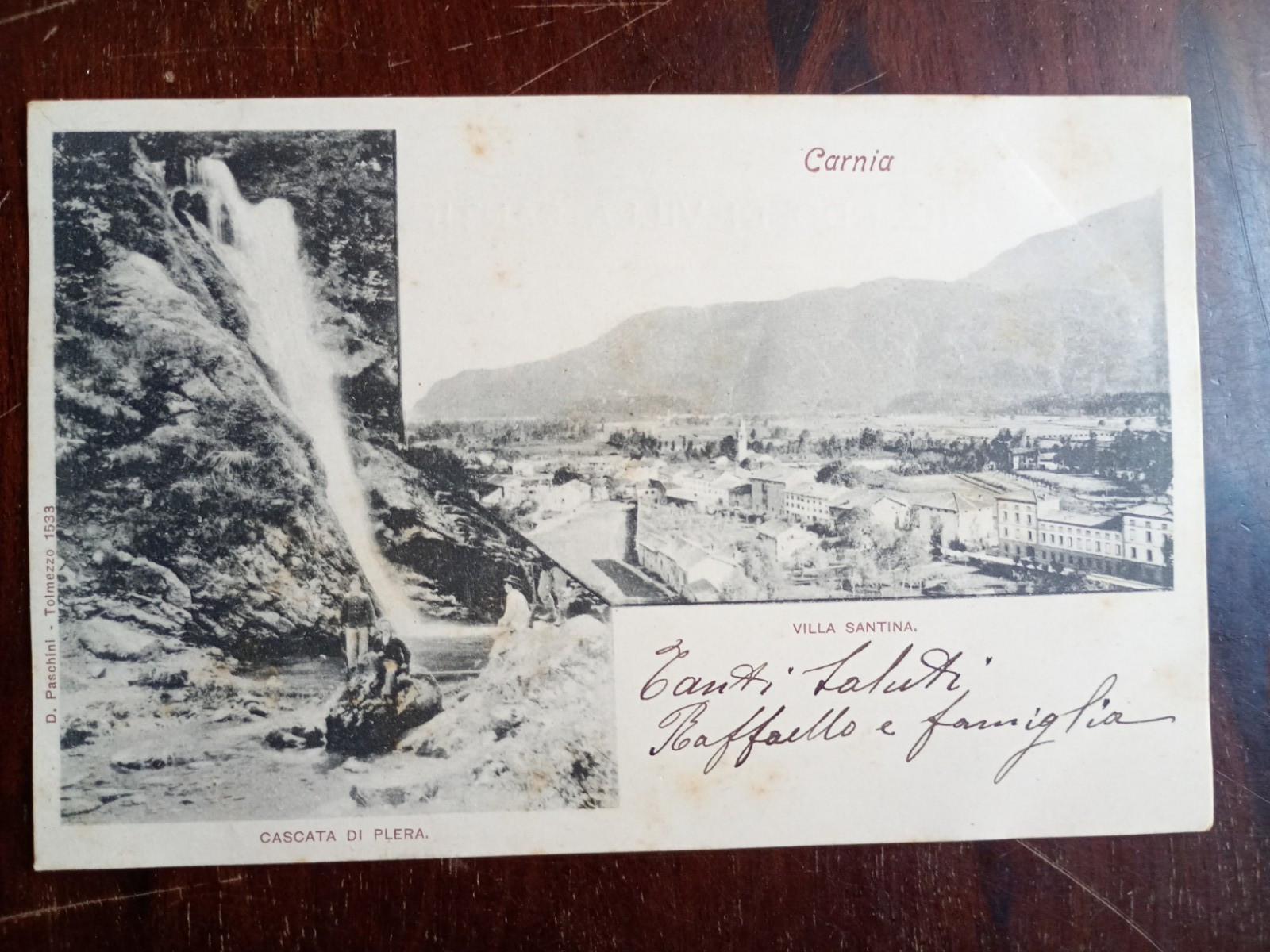 Cartolina Carnia VILLA SANTINA SPEDITA 1903
