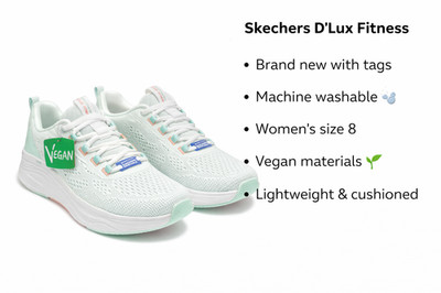 Skechers D Lux Fitness Women s Size 8 White Mint Running Shoes Vegan NWT