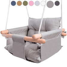 Canvas Baby Swing Wooden Hanging Swing Seat Chair with Safety Belt Durable Baby