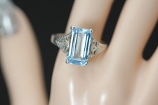 925 Sterling Silver Emerald Cut Blue Topaz Size 10 Ring 5.1 Grams RIN9659 