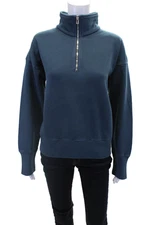 The Row Womens Cotton Stanfield Mock Neck Half Zipped Top Dark Blue Size Large