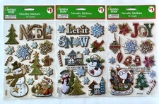 STICKERS Christmas SET of THREE 3 JOY-LET IT SNOW-NOEL Wood Look NEW 41 Total