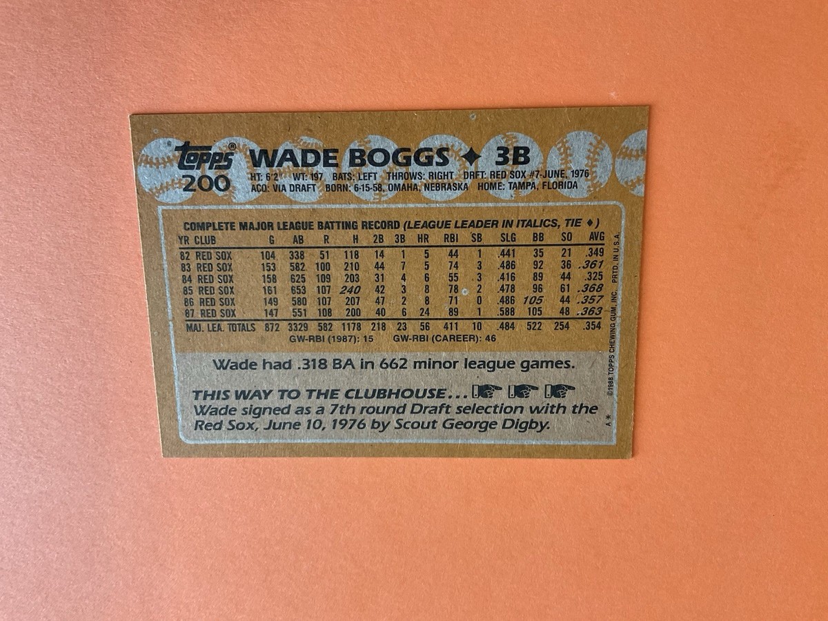 1988 Topps - Wade Boggs #200 Error Card | eBay