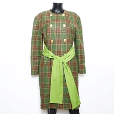 CELINE No collar Check Pattern Gold buttons Macadam buttons Check pattern co...